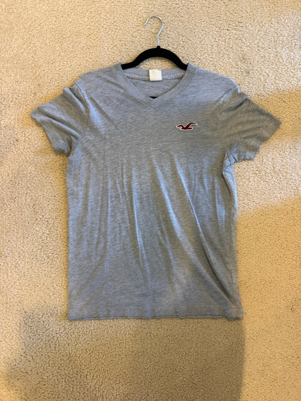 Hollister Light Gray V-Neck Tee with Red Logo